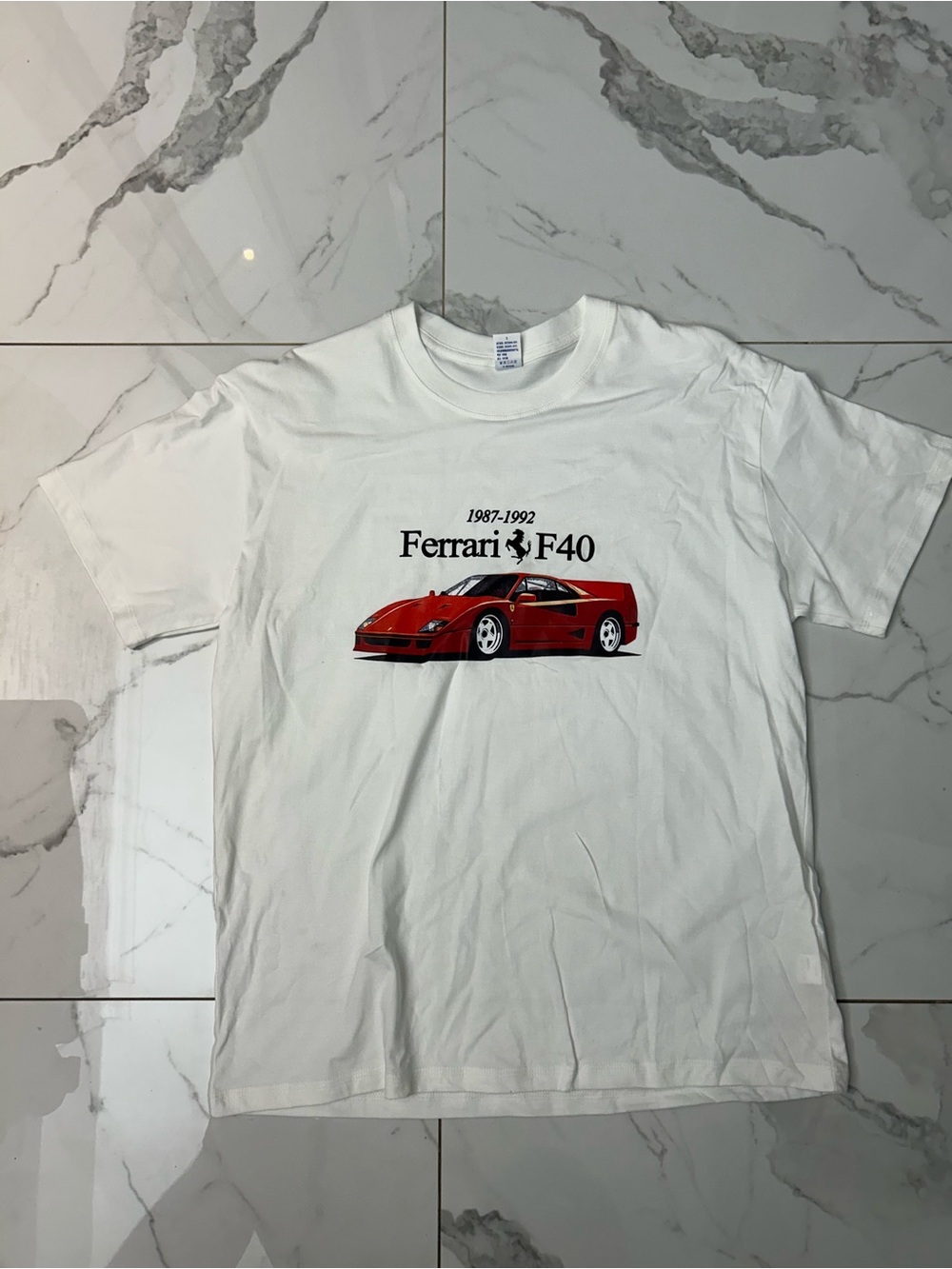 Ferrari White Tee with Red F40 Graphic